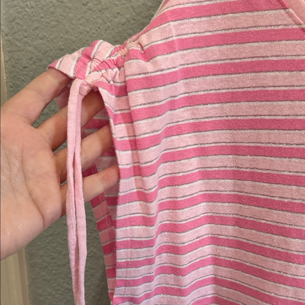 Talbots Pink Striped Short Sleeve Tie-Sleeve Top Linen XL - Picture 5 of 6